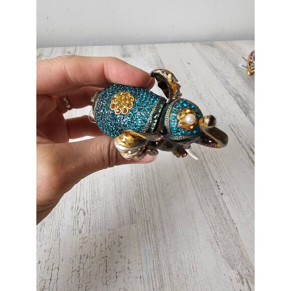 Kalifano rhinestone elephant keepsake jeweled trinket box jewelry new green yell - Picture 5 of 8